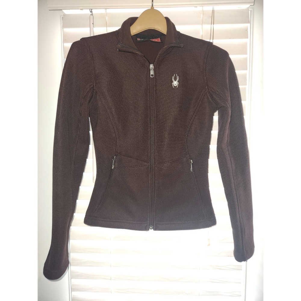 Spyder Women's Full Zip Knit Fleece Lined Jacket Brown Size XS